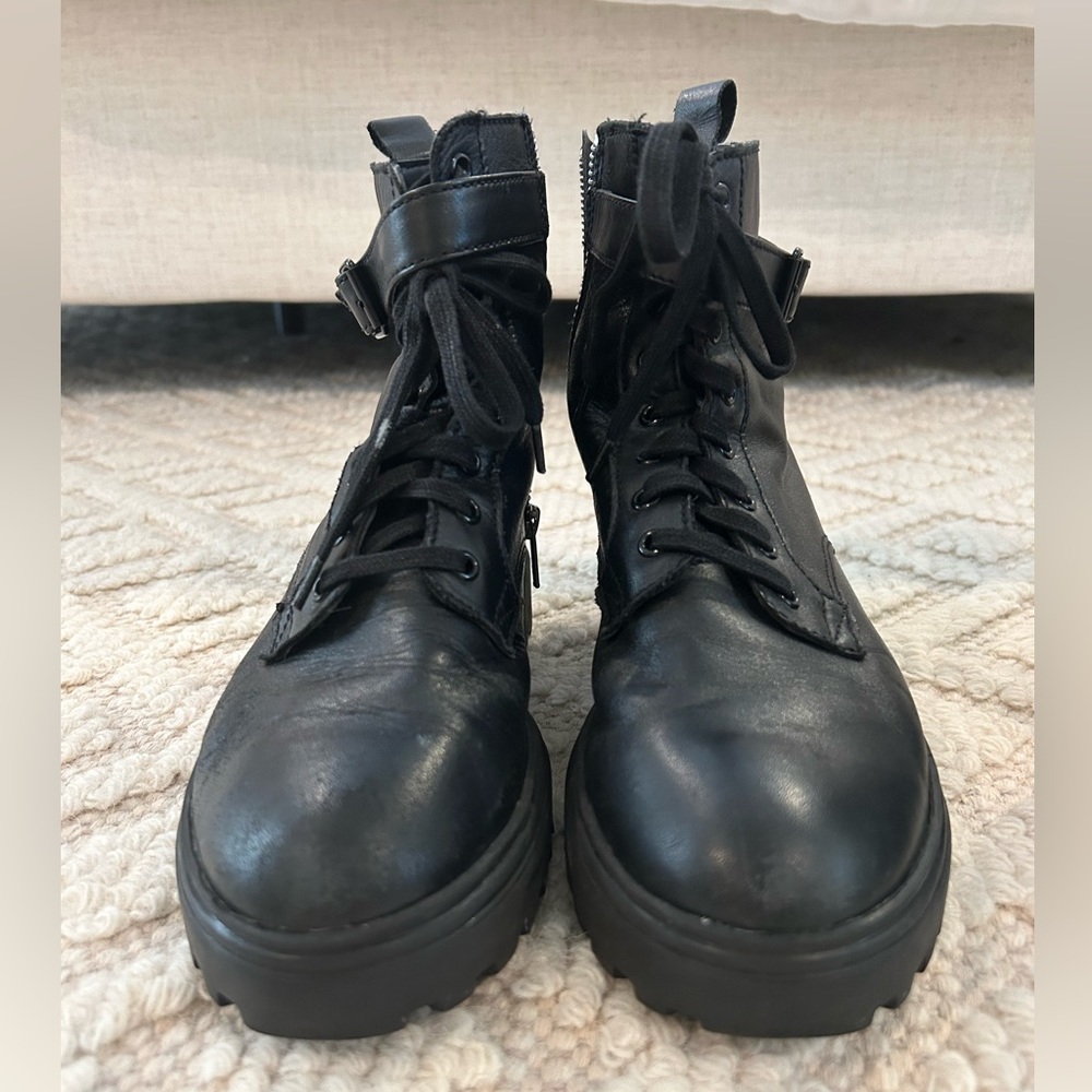 Mango 100% Leather Combat Boots